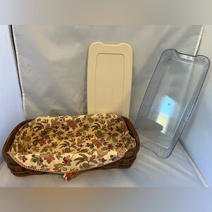 Longaberger Brown Woven Basket with Floral Lining